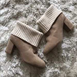 New Taupe Cow Suede High Heel Booties